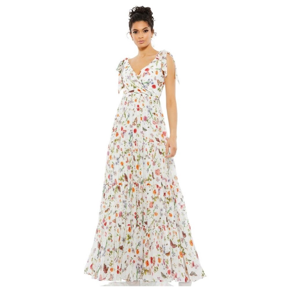 White Floral Tie-Shoulder V-Neck Maxi Dress